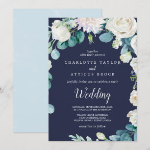 Invitation Fleurs blanches classiques   Mariage de marine