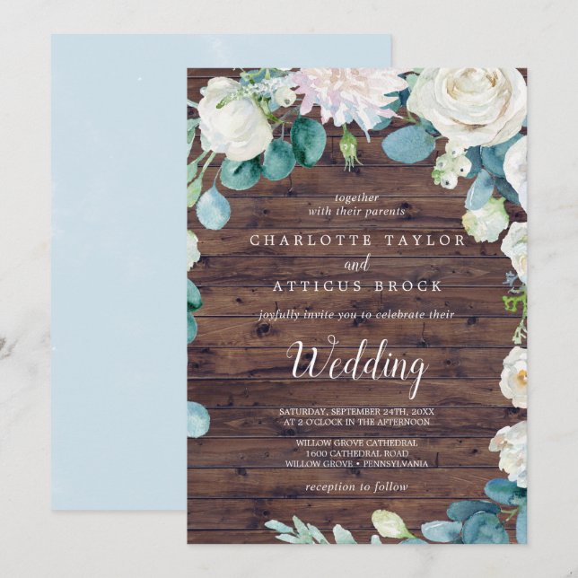 Invitation Fleurs blanches classiques | Mariage rustique (Devant / Derrière)