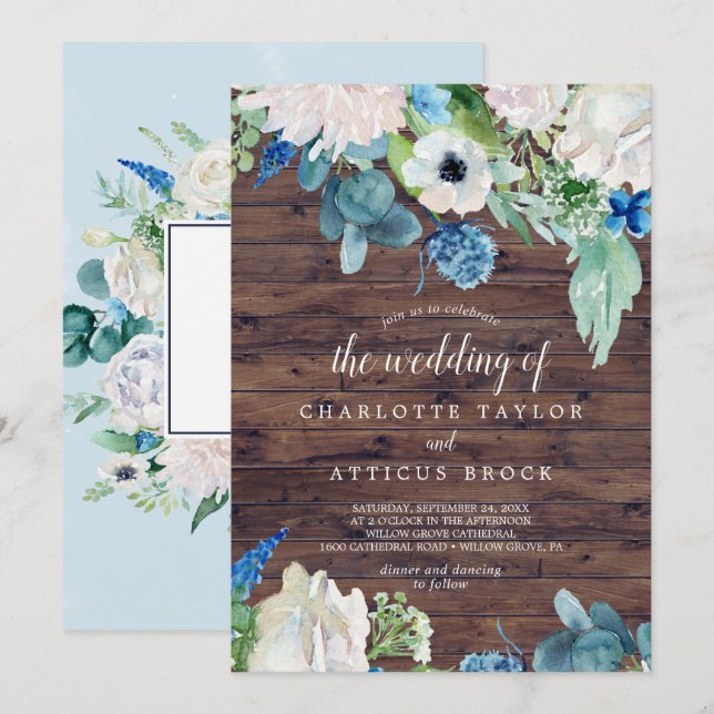 Invitation Fleurs blanches classiques | Rustic Le Mariage De (Devant / Derrière)