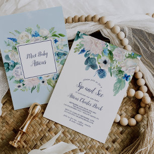 Invitation Fleurs blanches classiques Sip and See