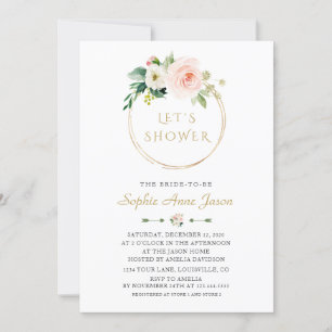 Invitation Fleurs blanches de luxe Cadre doré Mariage