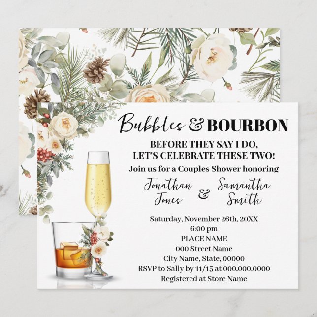 Invitation Fleurs Blanches d'Hiver Bulles & Bain de Bourbon (Devant / Derrière)