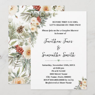 Invitation Fleurs Blanches d'Hiver Cérémonie de Mariage de Co