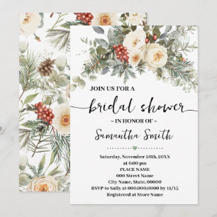 Invitation Fleurs Blanches d'Hiver Mariage Shower