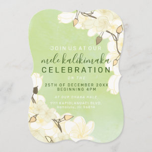 Invitation Fleurs blanches du soleil doux hawaïen Noël :Vert