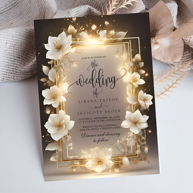 Invitation Fleurs blanches élégantes avec Mariage lumineux (Créateur téléchargé)