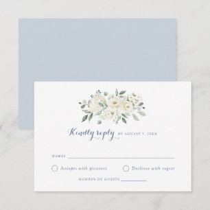 Invitation Fleurs blanches élégantes Mariage bleu foncé RSVP