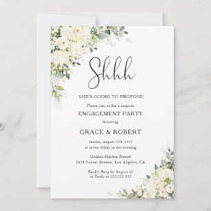 Invitation Fleurs Blanches Élégantes Soirée de Fiançailles Su