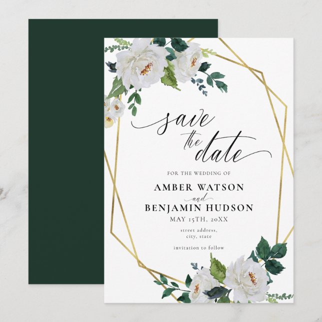 Invitation Fleurs Blanches Emerald Or Floral Enregistrer La D (Devant / Derrière)