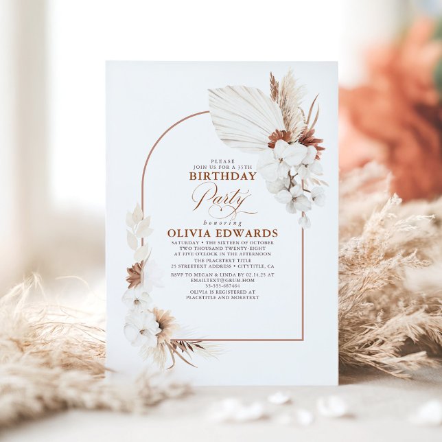 Invitation Fleurs blanches en terre cuite Boho Anniversaire (Boho Floral Birthday Invitation)