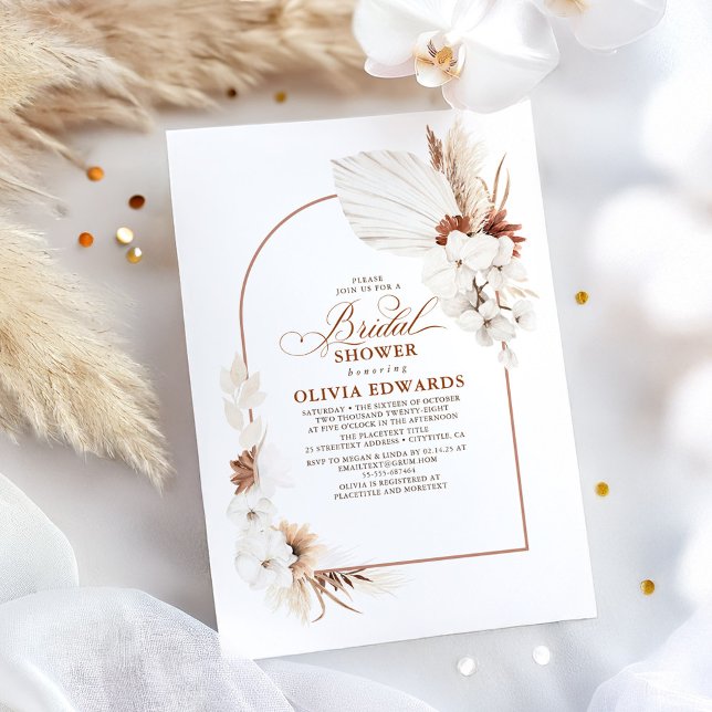 Invitation Fleurs blanches en terre cuite Fête des mariées ch (Boho Bridal Shower Invitation)