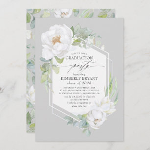 Invitation Fleurs blanches et aquarelle Verdure Graduation