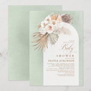 Invitation Fleurs blanches et Baby shower en laiton de Pampas