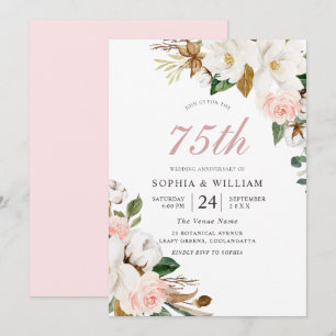 Invitation Fleurs blanches et blanches 75e anniversaire du Ma