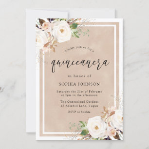 Invitation Fleurs blanches et bleues Aquarelle Quinceanera Pa