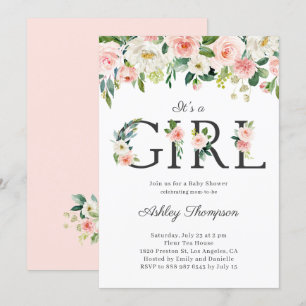 Invitation Fleurs blanches et bleues C'est un Baby shower fém