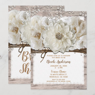 Invitation Fleurs blanches et bouleau : fête de mariage glamo