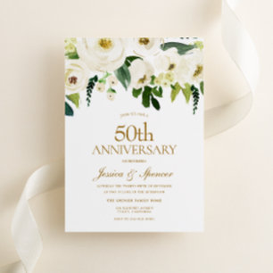 Invitation Fleurs blanches et crème 50e anniversaire de Maria