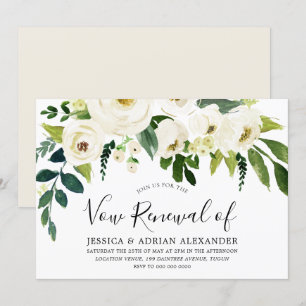 Invitation Fleurs blanches et crème Élégante Renouvellement V