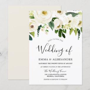 Invitation Fleurs blanches et crème Mariage élégant