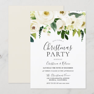 Invitation Fleurs blanches et crème Soirée de Noël élégante