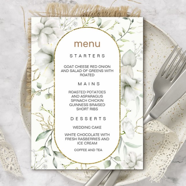 Invitation Fleurs blanches et Feuilles d'or (An elegant invitation that combines the simplicity of white flowers with the allure of gold #dinner)