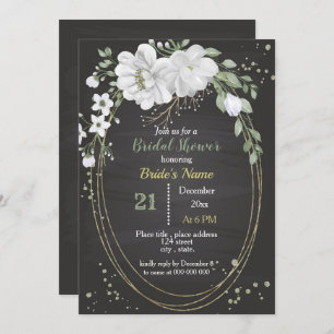 Invitation fleurs blanches et feuilles verts ovales