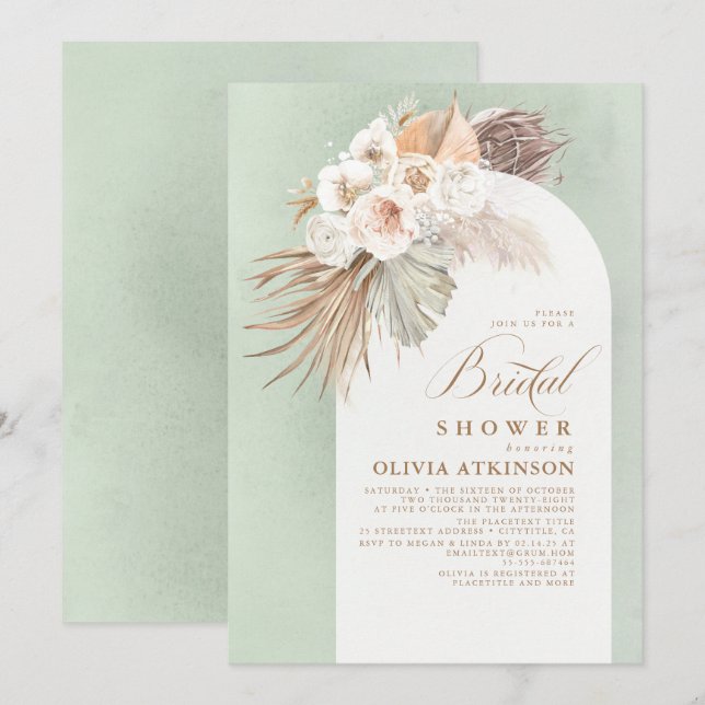Invitation Fleurs blanches et Pampas Fête des mariées en lait (Devant / Derrière)