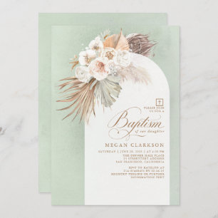 Invitation Fleurs blanches et Pampas Grass Boho Baptême