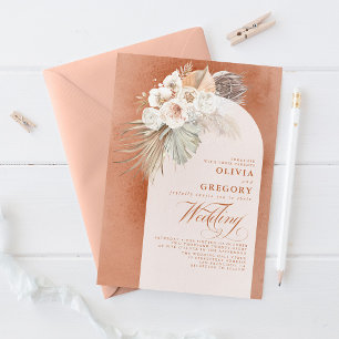 Invitation Fleurs blanches et Pampas Mariage élégant en herbe