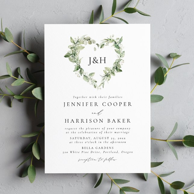 Invitation Fleurs blanches et verdure Mariage de monographie  (Créateur téléchargé)