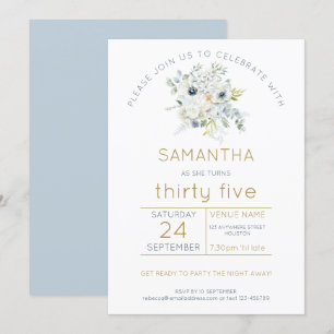 Invitation Fleurs blanches Eucalyptus 35ème anniversaire