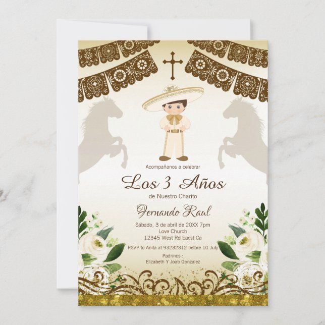 Invitation Fleurs blanches Fiesta Invitaciones Tres Anos (Devant)