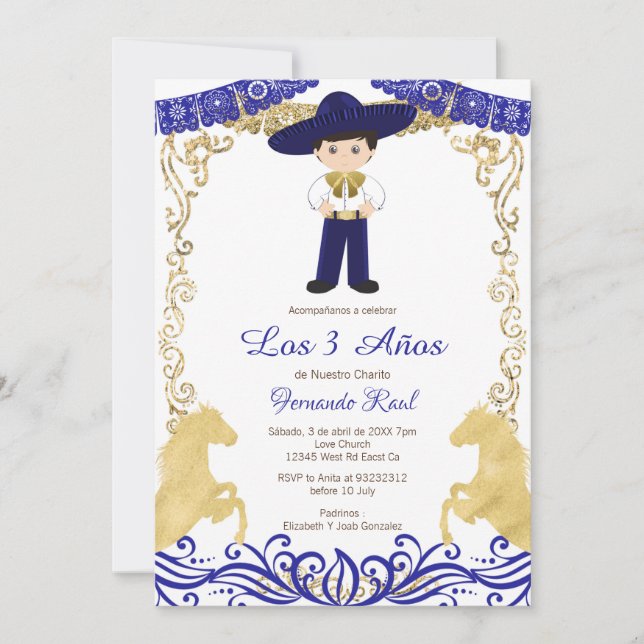 Invitation Fleurs blanches Fiesta Invitaciones Tres Anos   (Devant)