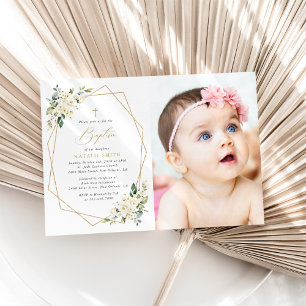 Invitation Fleurs blanches, Fleurs crème, Bohème, Baptême flo