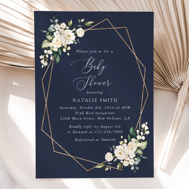 Invitation Fleurs blanches, Fleurs de crème, Boho, Baby showe (Créateur téléchargé)