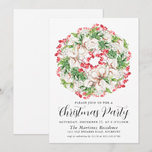 Invitation Fleurs blanches Fleurs rouges Berry Fête de Noël