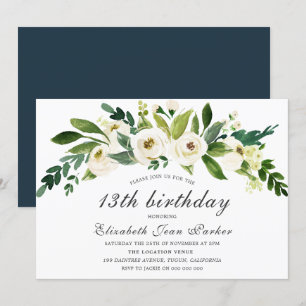 Invitation Fleurs blanches florissant 13e anniversaire Invita