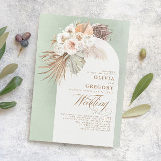Invitation Fleurs Blanches Herbe des Pampas Élégante Mariage 