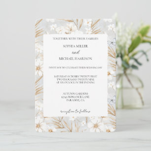 Invitation Fleurs Blanches Jolis Papillons Bleus Mariage