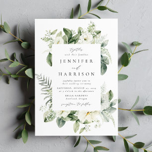 Invitation Fleurs Blanches Luxuriantes et Cadre de Verdure