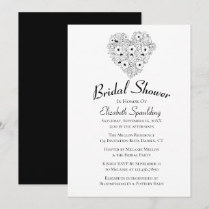 Invitation Fleurs blanches noires de la Fête de l'mariée flor