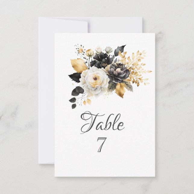 Invitation Fleurs blanches noires d'or (Devant)