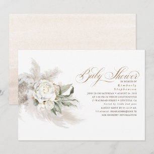Invitation Fleurs blanches Pampas Baby shower de verdure en h
