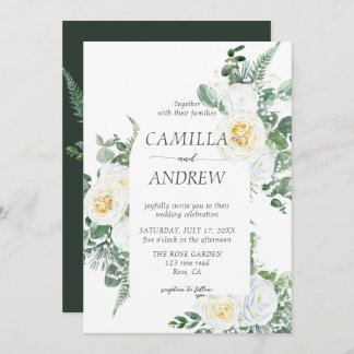 Invitation Fleurs blanches romantiques et Mariage de verdure