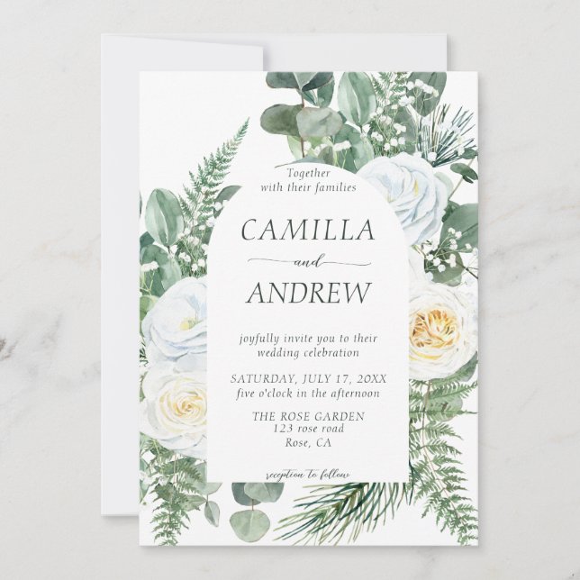 Invitation Fleurs blanches romantiques et Mariage de verdure (Devant)