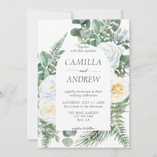 Invitation Fleurs blanches romantiques et Mariage de verdure
