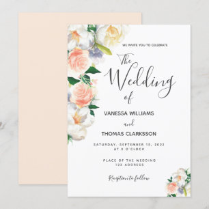 Invitation Fleurs blanches rose vif mariage élégant