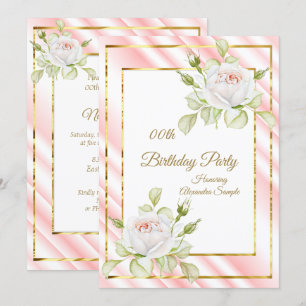 Invitation Fleurs blanches roses douces Gold Anniversaire