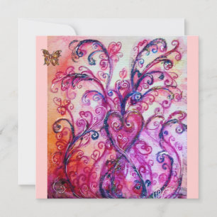 Invitation FLEURS BLANCHES rouge vif, violet rose